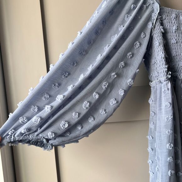 Listicle Swiss Dot Maternity Dress Large Babydoll Smocked Square Neck Chiffon - Picture 5 of 15